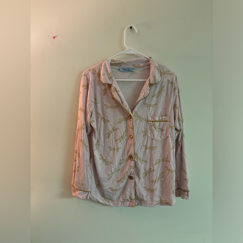 BH PJs Pink Dragonfly Pajama Top Button Front Size medium